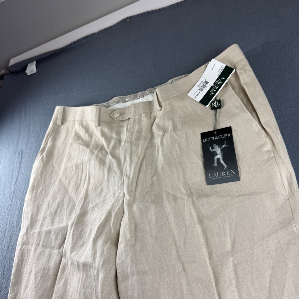 Lauren Ralph Lauren Pants Men's 40x32 Beige Ultraflex Pleated Linen Dress NEW